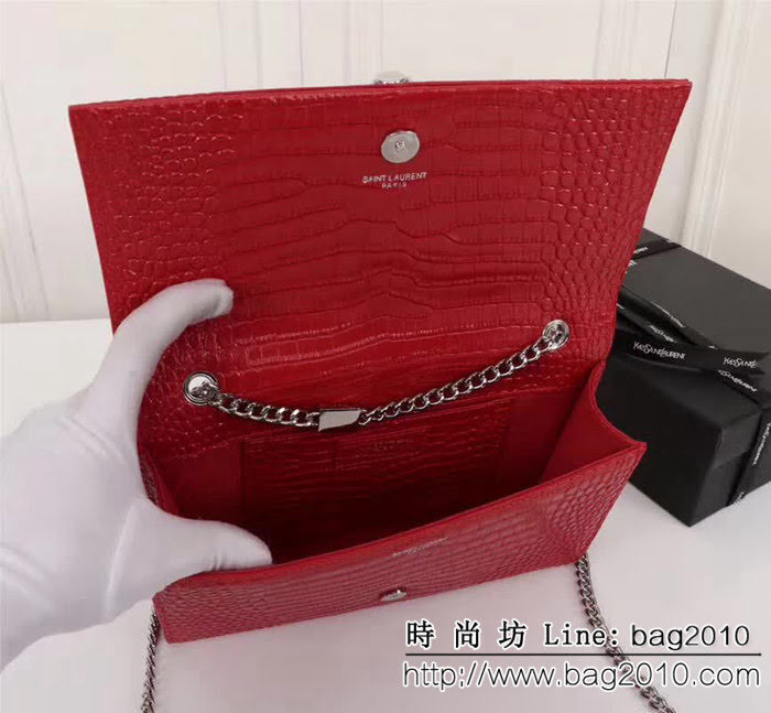 YSL聖羅蘭 鱷魚紋牛皮 時尚鏈條流蘇包 可單肩斜挎 26700 YAS1240